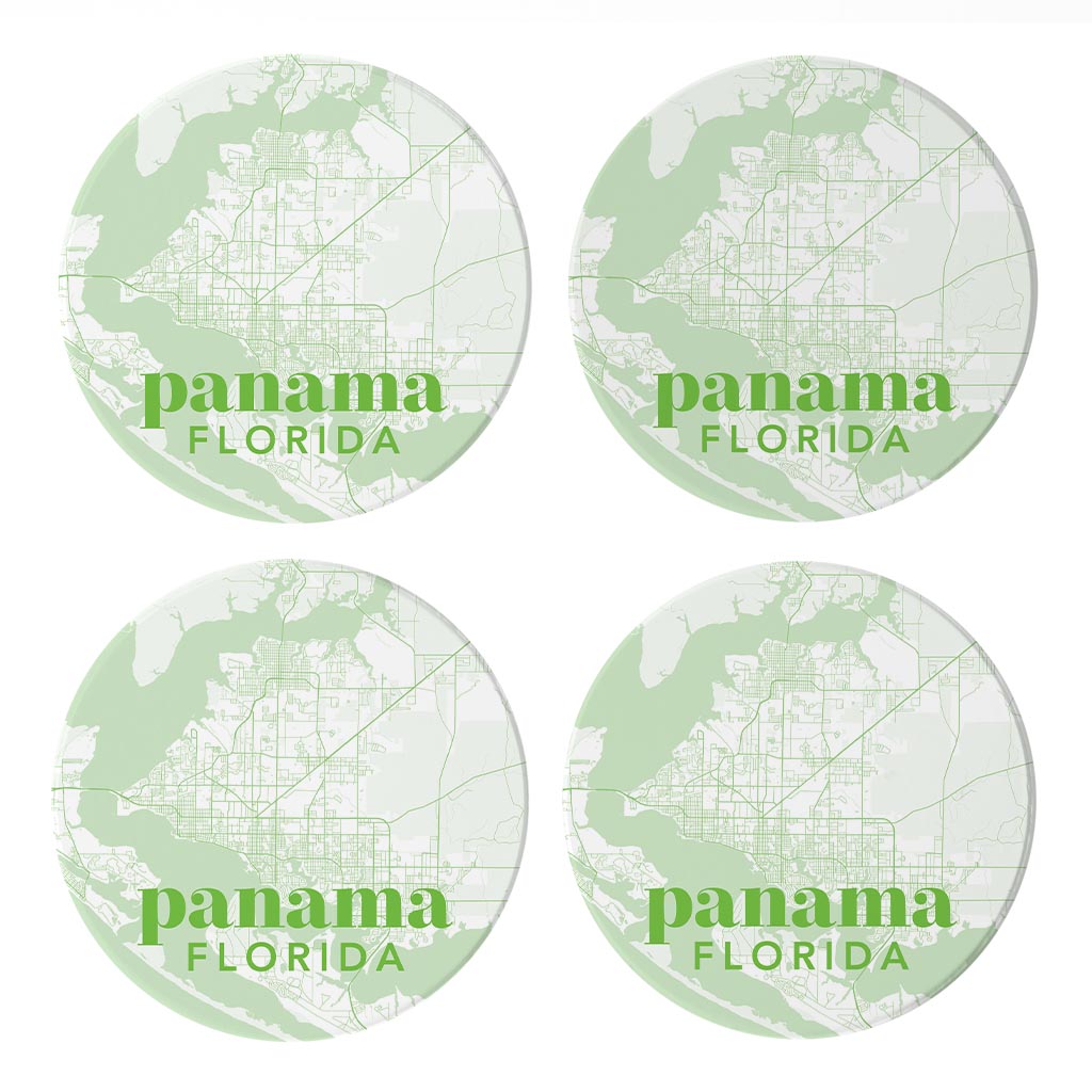 Bright Modern Green Map Florida Panama | Absorbent Coasters | Set of 4 | Min 2