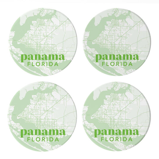 Bright Modern Green Map Florida Panama | Absorbent Coasters | Set of 4 | Min 2