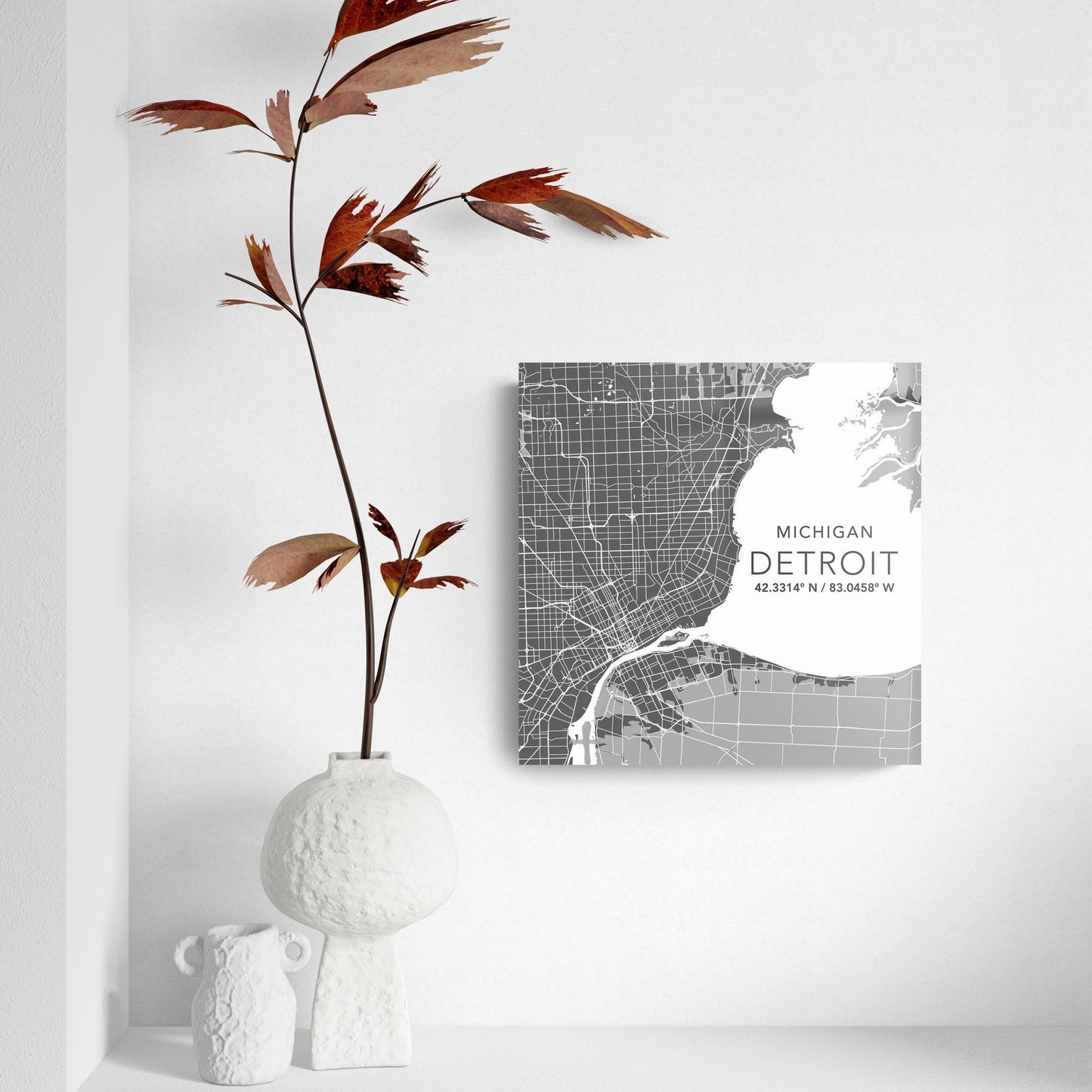 Grey Detroit Michigan Map & Coordinates | 8x8