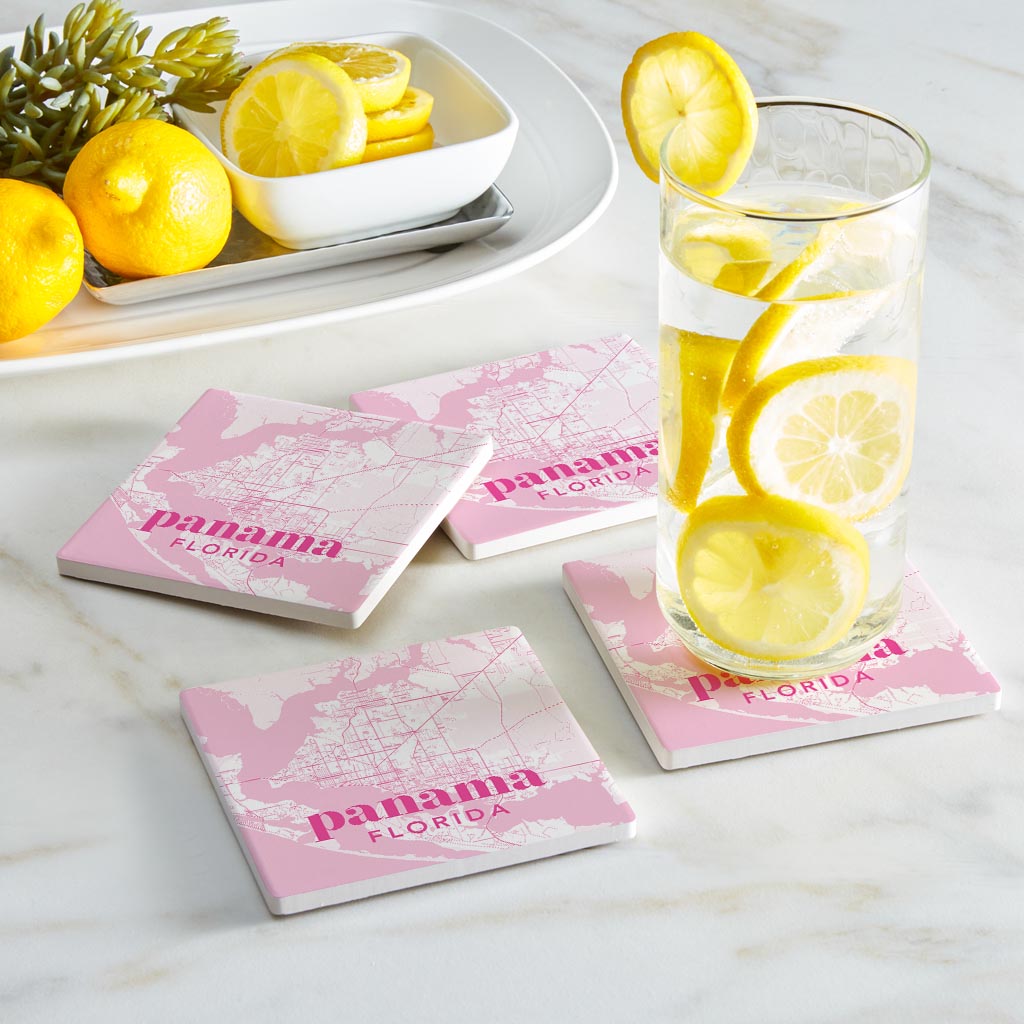Bright Modern Pink Map Florida Panama | Absorbent Coasters | Set of 4 | Min 2