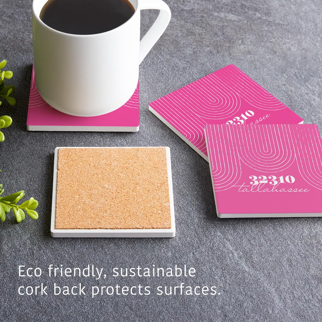 Bright Modern City Zip On Pink Florida Tallahassee | Absorbent Coasters | Set of 4 | Min 2