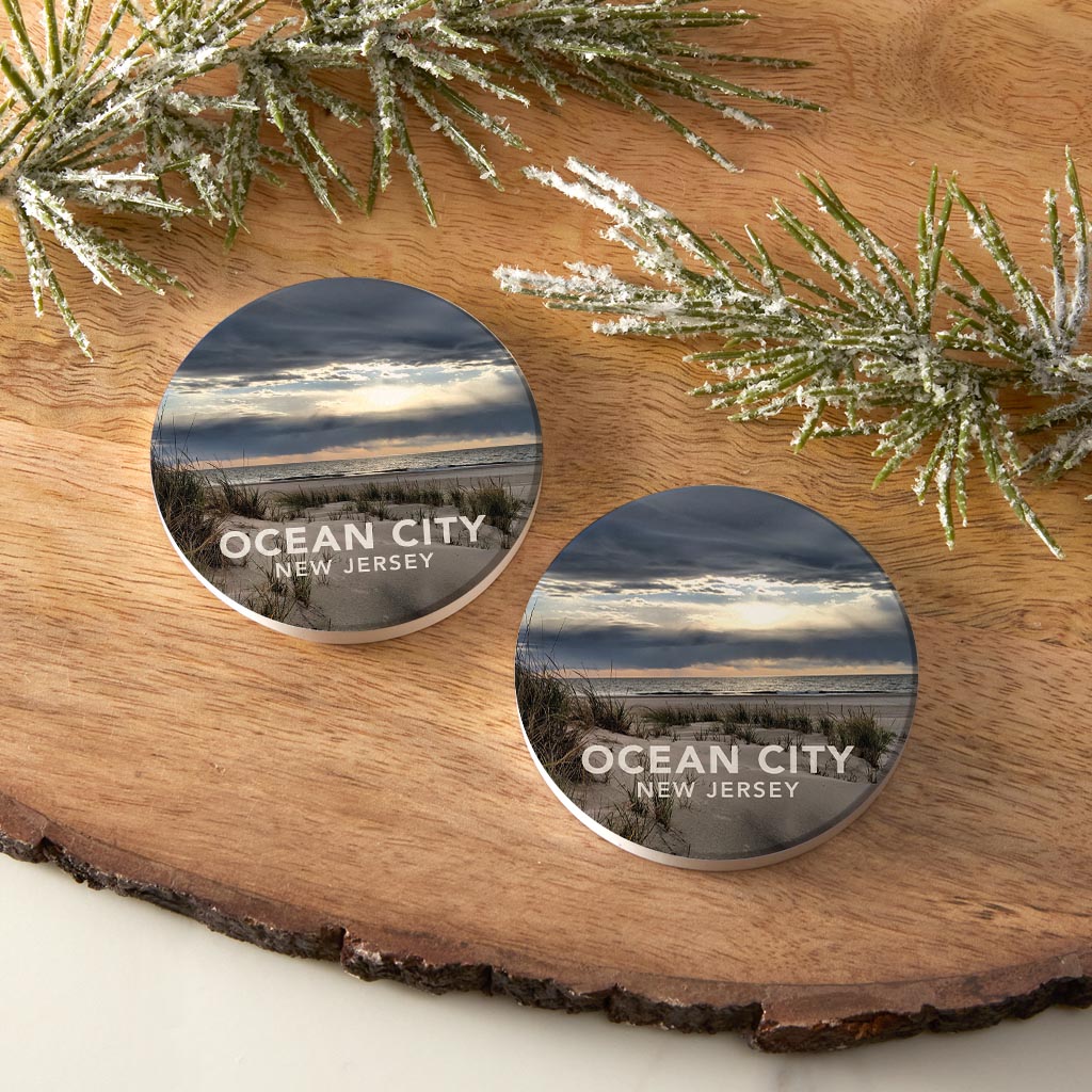 Monokian OCNJ Beach | Absorbent Car Coasters | Set of 2 | Min 4