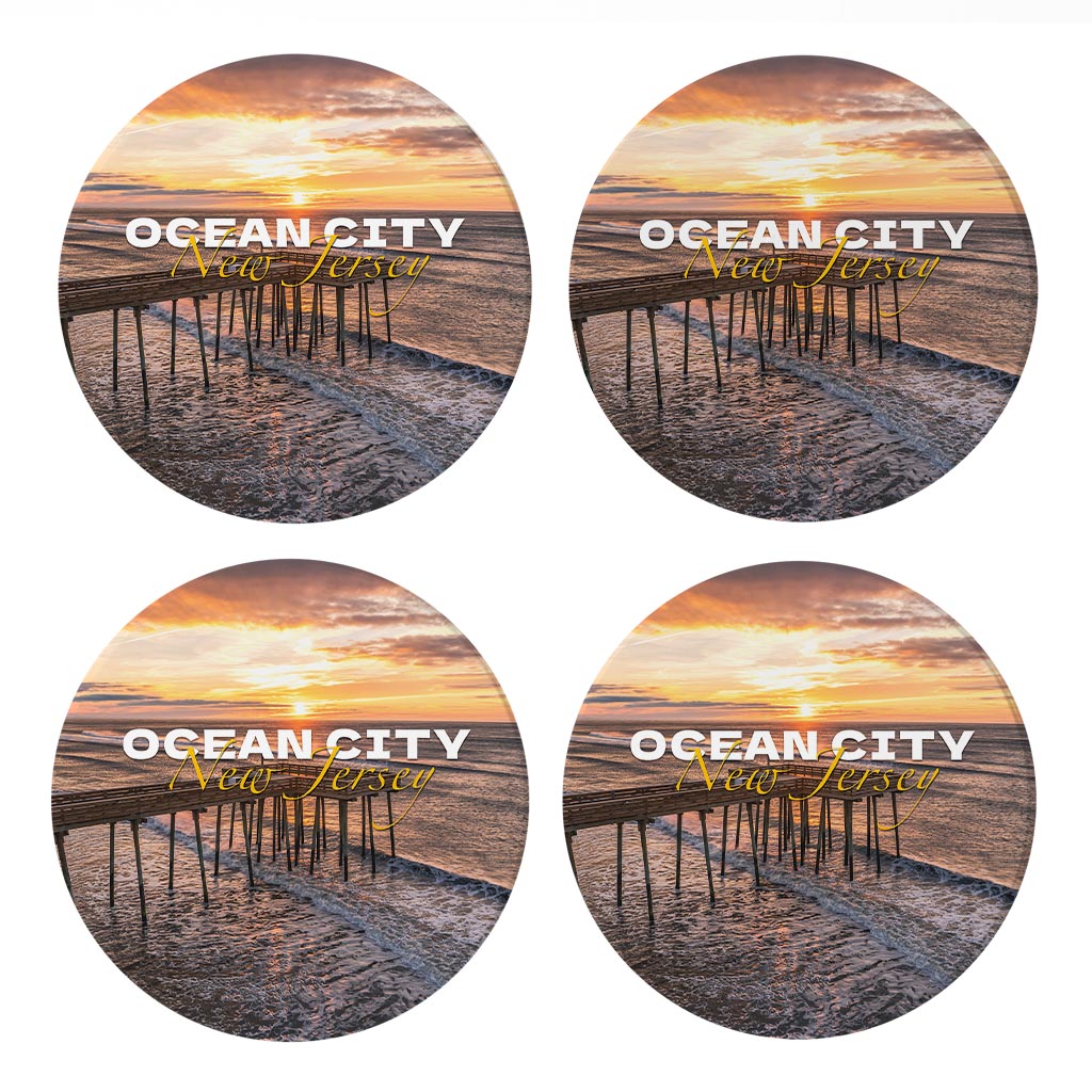 Fishing Pier Sunrise Round Coaster| Absorbent Coasters | Set of 4 | Min 2