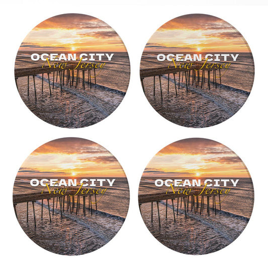 Fishing Pier Sunrise Round Coaster| Absorbent Coasters | Set of 4 | Min 2