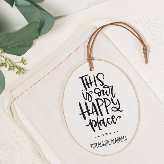 Hanging Ornament, City State, Custom Oval, Wooden Ornament