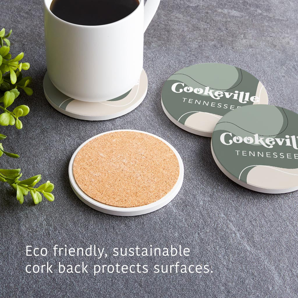Vintage Groove Fluid Green Tennessee Cookeville| Absorbent Coasters | Set of 4 | Min 2