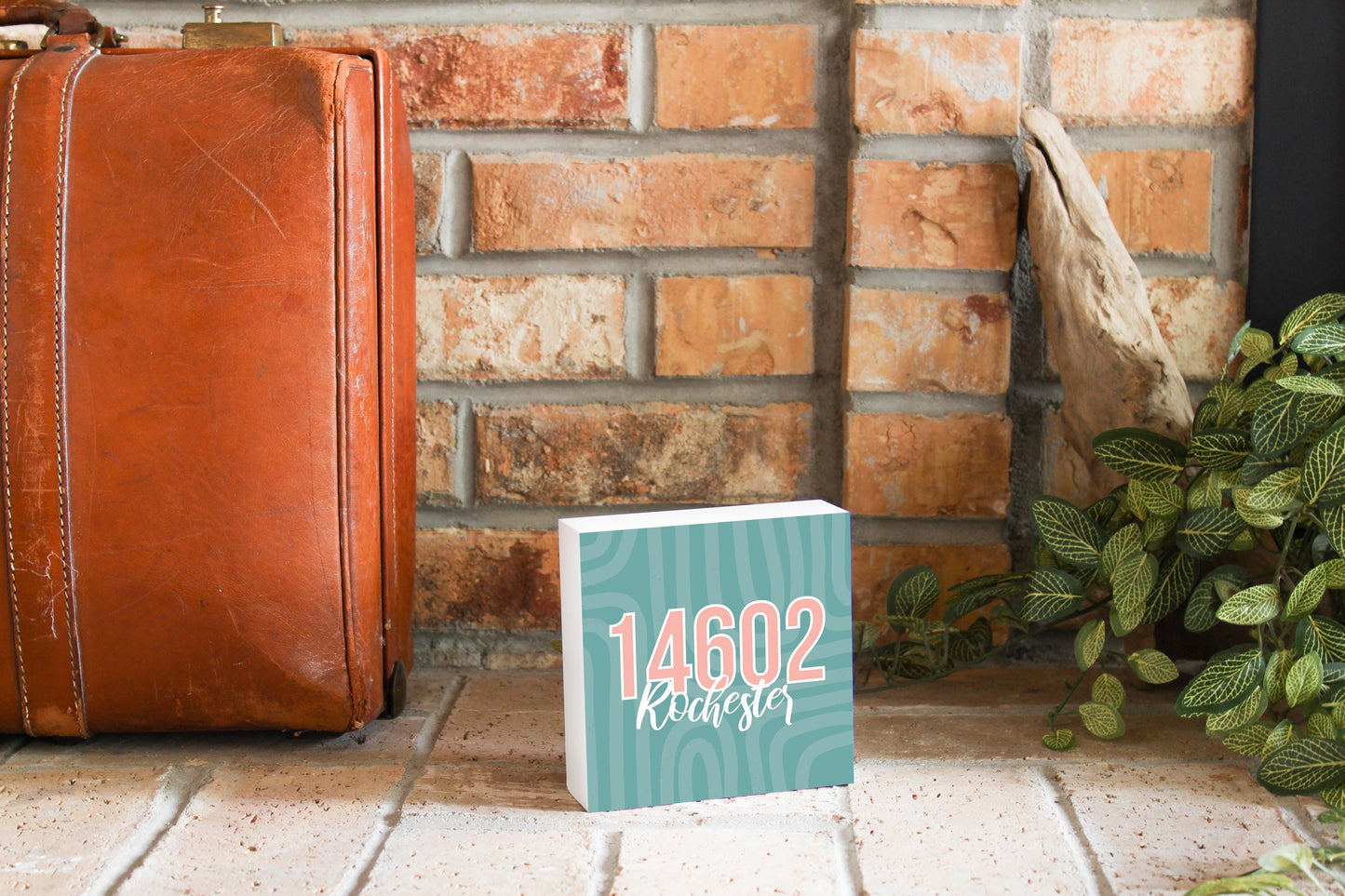 Boho Color City Zip On Blue New York Rochester | Wood Block | Eaches | Min 4