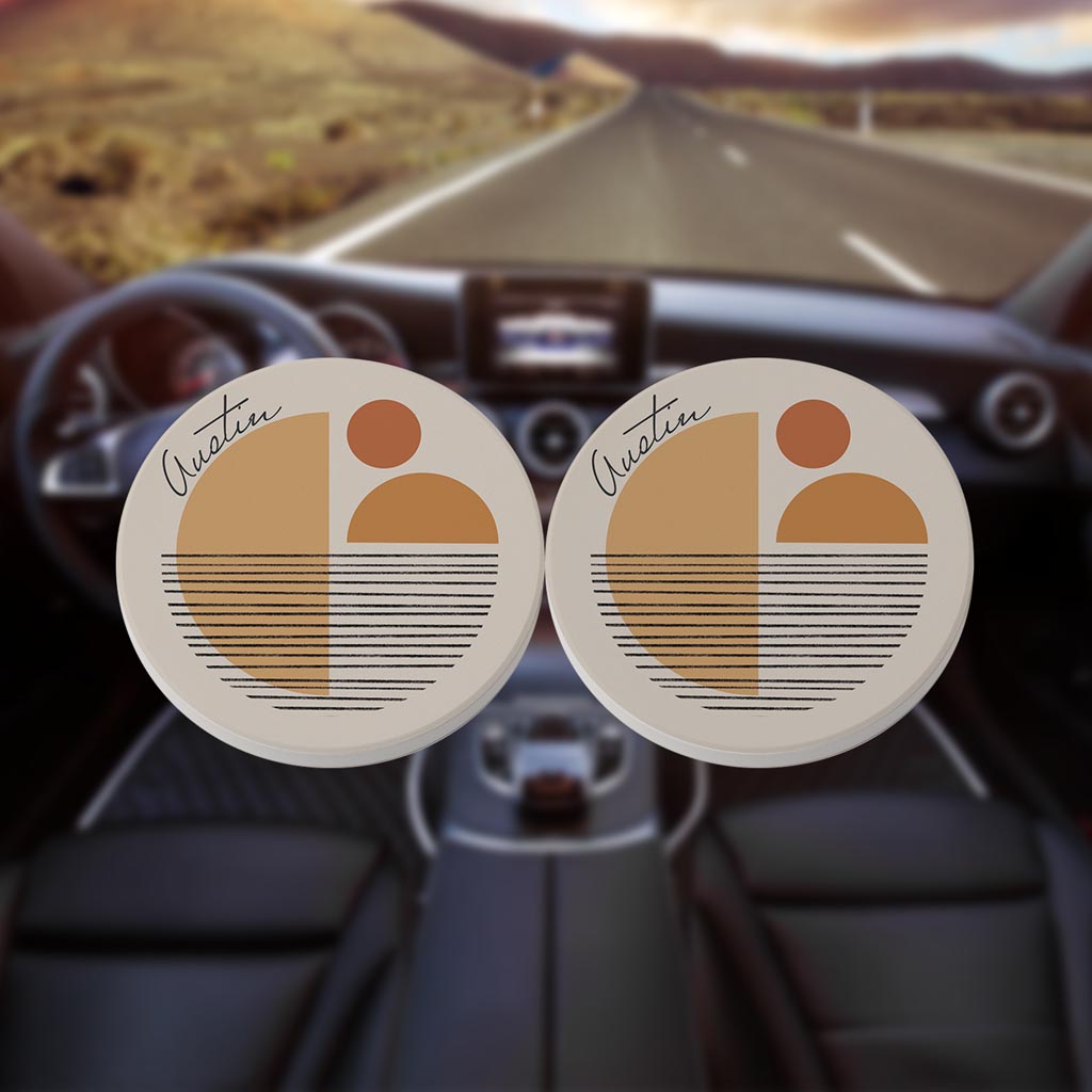 Vintage Groove Shapes Texas Austin | Absorbent Car Coasters | Set of 2 | Min 4