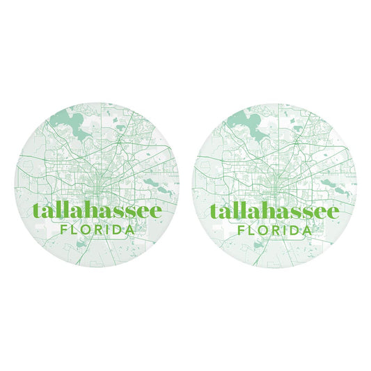 Bright Modern Green Map Florida Tallahassee | Absorbent Car Coasters | Set of 2 | Min 4