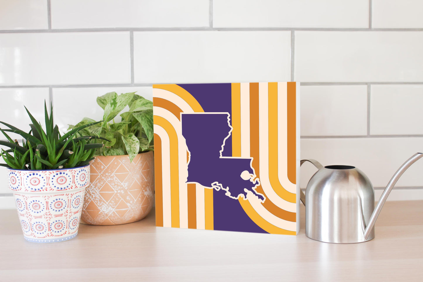 Purple Gold Louisiana Retro State Shape | Wood Block | Eaches | Min 2