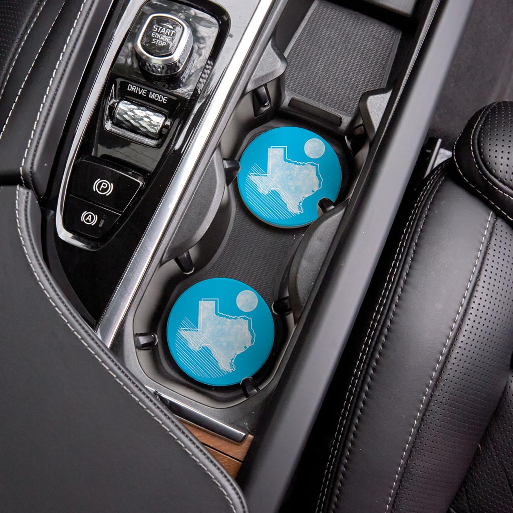 Bright Modern Geometric On Blue Texas | Absorbent Car Coasters | Set of 2 | Min 4