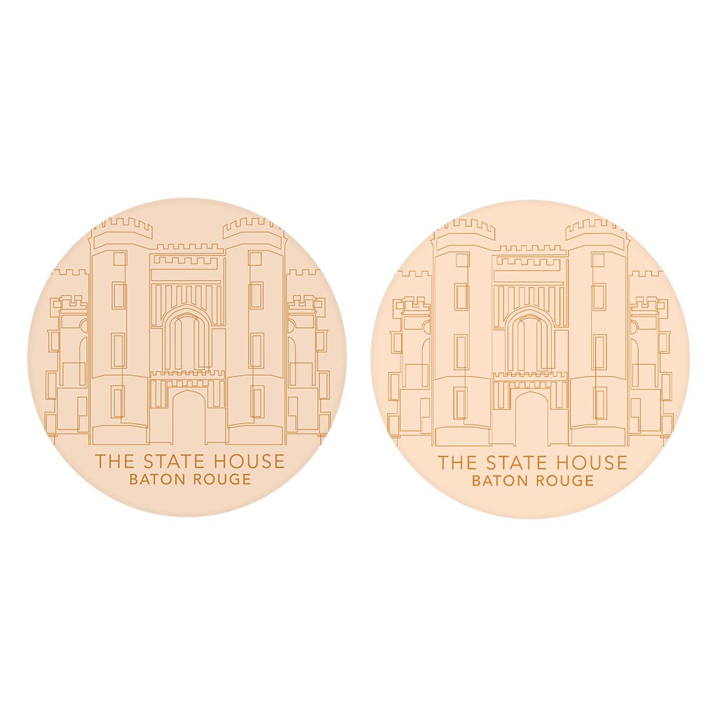 Minimalistic Baton Rouge State House Colorful | Absorbent Car Coasters | Set of 2 | Min 4