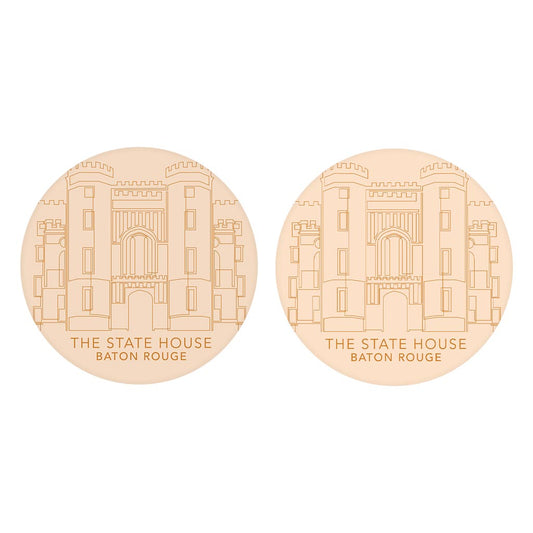 Minimalistic Baton Rouge State House Colorful | Absorbent Car Coasters | Set of 2 | Min 4