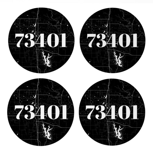 Minimalistic B&W Ardmore Ok 73401 Map | Absorbent Coasters | Set of 4 | Min 2