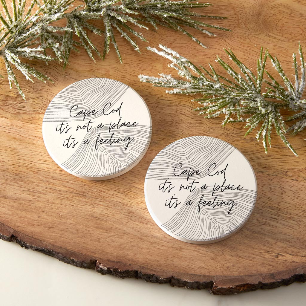 Minimalistic B&W Cape Cod A Feeling | Absorbent Car Coasters | Set of 2 | Min 4