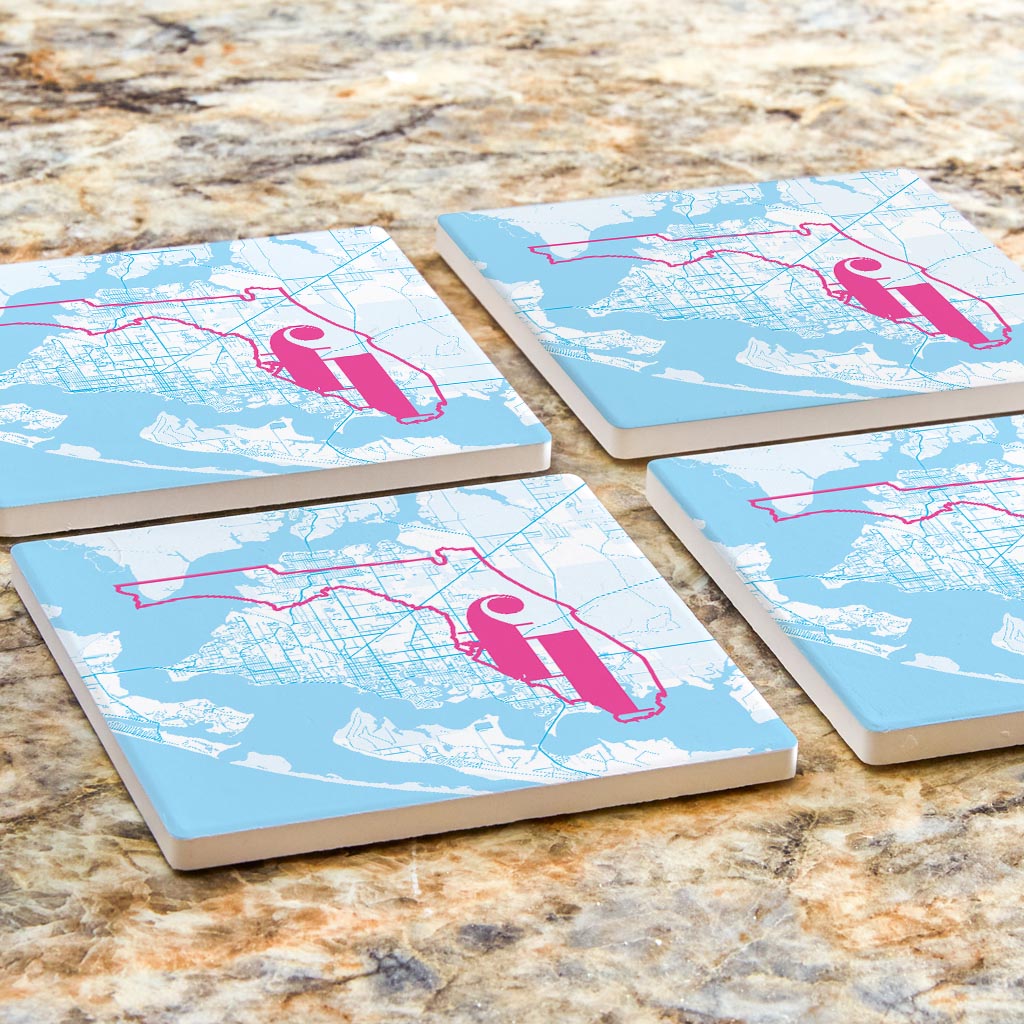Bright Modern Abbreviated State Map Blue Florida Panama | Absorbent Coasters | Set of 4 | Min 2