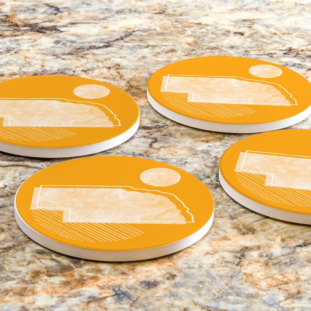 Bright Modern Geometric On Orange Nebraska | Absorbent Coasters | Set of 4 | Min 2