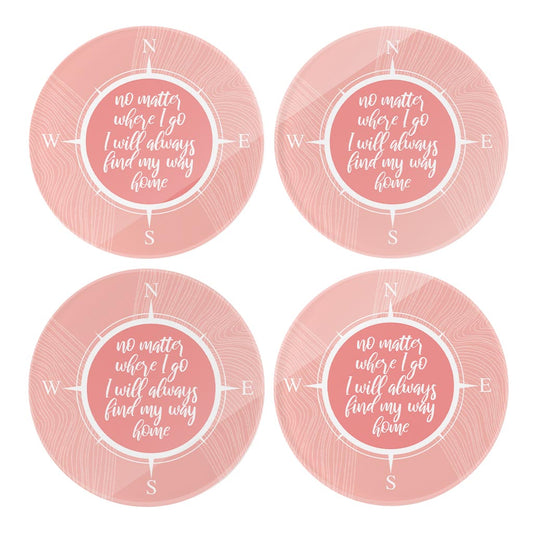 Boho Color Compass On Pink Quote | Hi-Def Glass Coasters | Set of 4 | Min 2