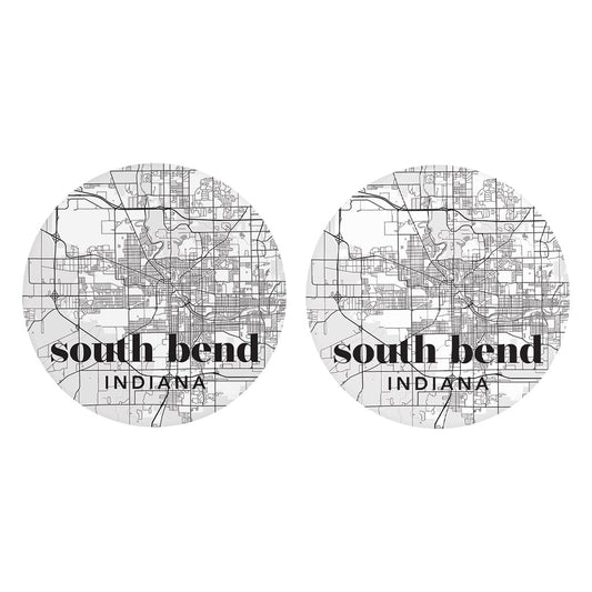 Black And White White Map Indiana South Bend| Absorbent Car Coasters | Set of 2 | Min 4