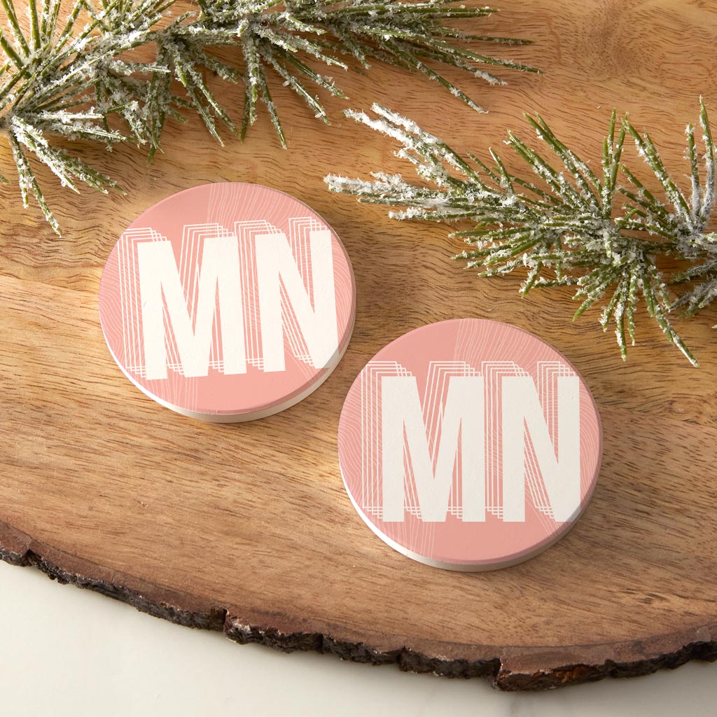 Boho Color Abbreviated On Pink Minnesota| Absorbent Car Coasters | Set of 2 | Min 4