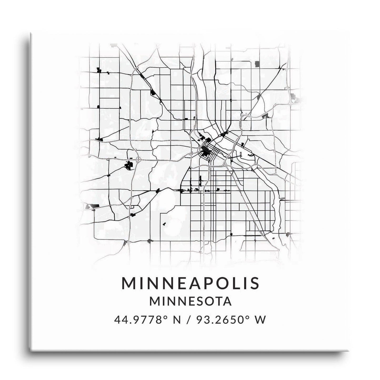 Minneapolis MN Minimalistic Map with Coordinates 12x12 Glass