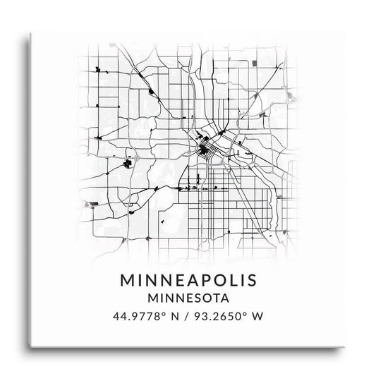 Minneapolis MN Minimalistic Map with Coordinates 12x12 Glass