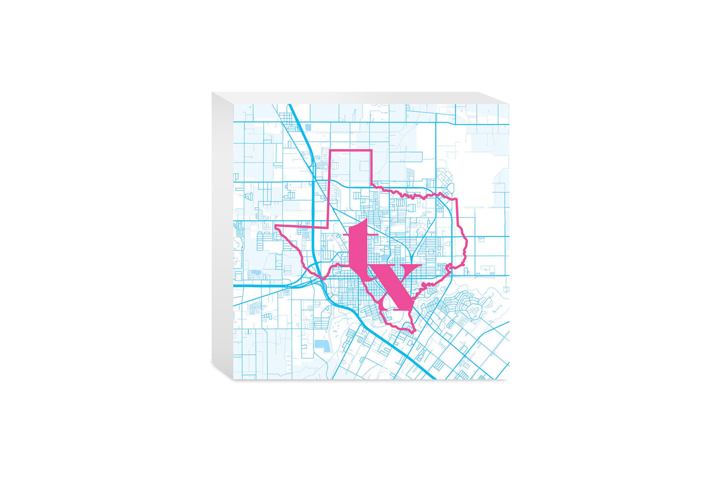 Bright Modern Abbreviated State Map Blue Texas Harlingen | Wood Block | Eaches | Min 4