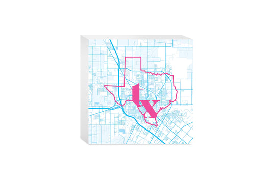 Bright Modern Abbreviated State Map Blue Texas Harlingen | Wood Block | Eaches | Min 4