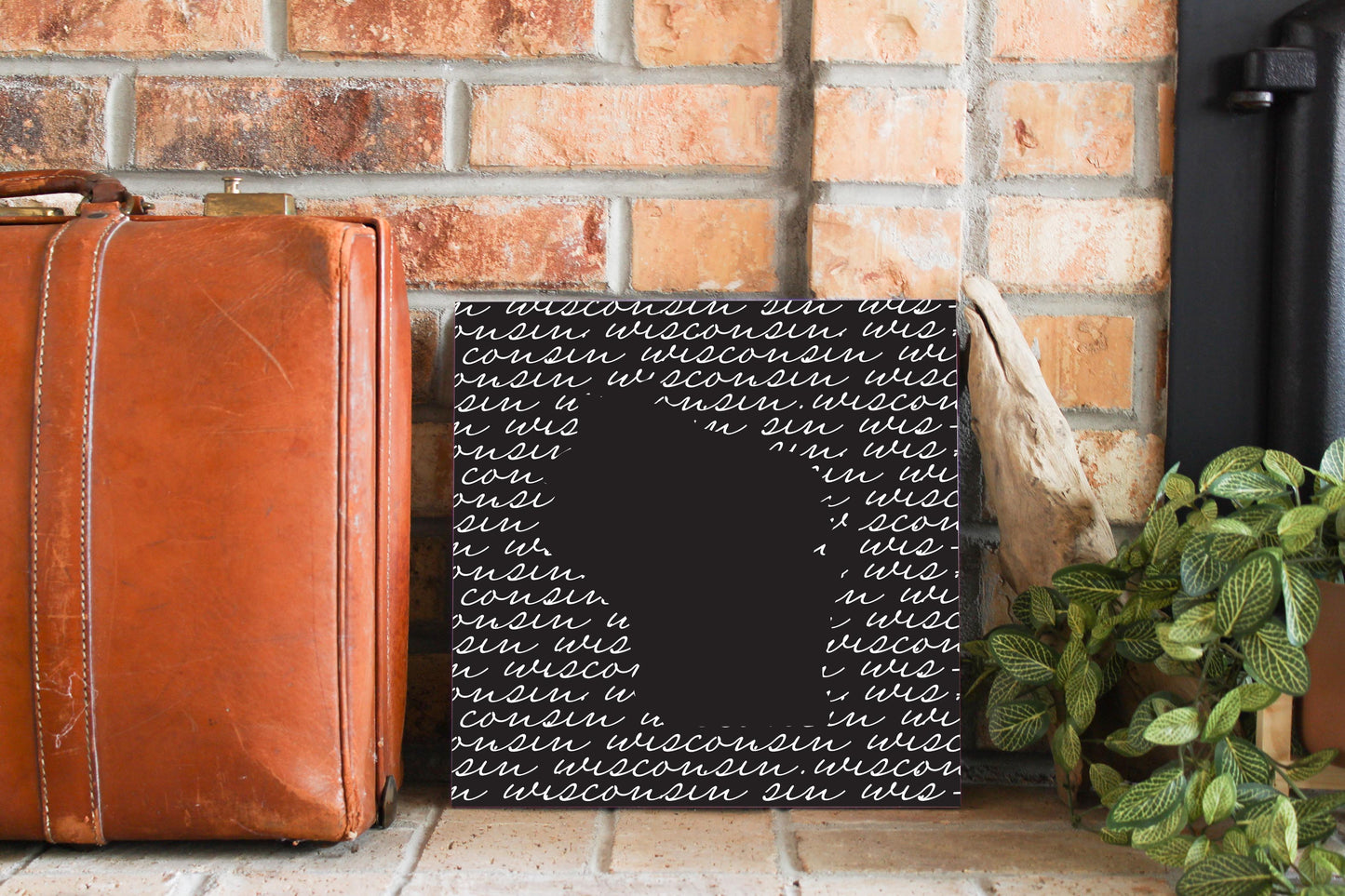Black And White State Script Wisconsin | Wood Sign | Eaches | Min 2