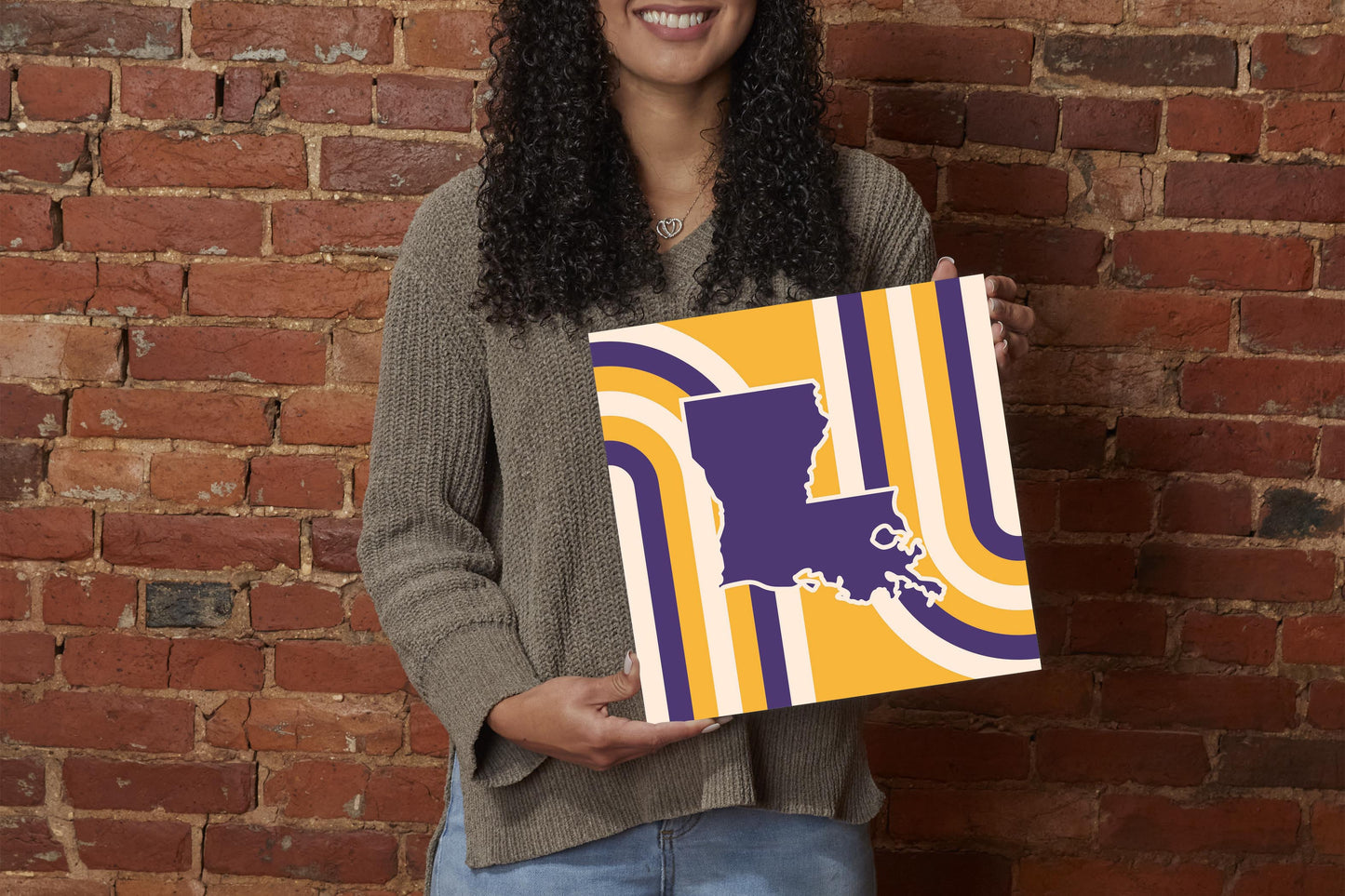 Purple Gold Louisiana Retro State Shape | Wood Sign | Eaches | Min 2