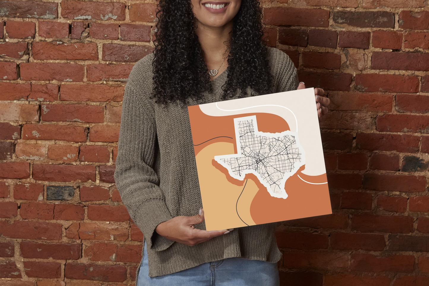 Vintage Groove Fluid Orange Map Texas Dallas | Wood Sign | Eaches | Min 2