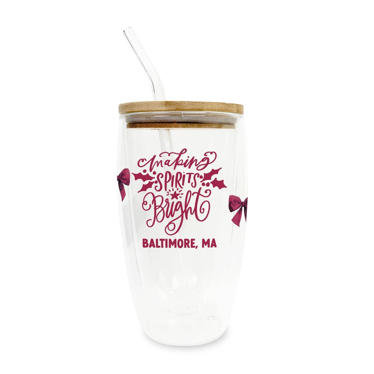16oz Double Insulated Glass Tumbler-Love + Local Winterberry
