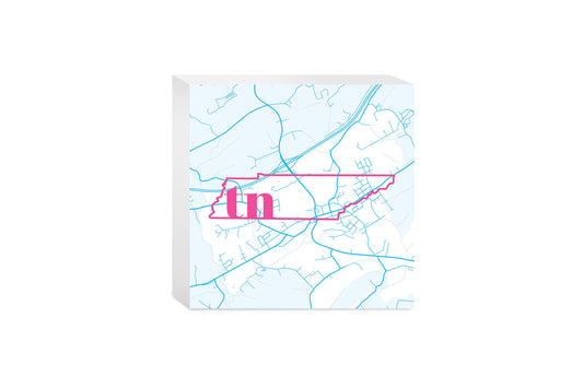 Bright Modern Abbreviated State Map Blue Tennessee Blountville | Wood Block | Eaches | Min 4