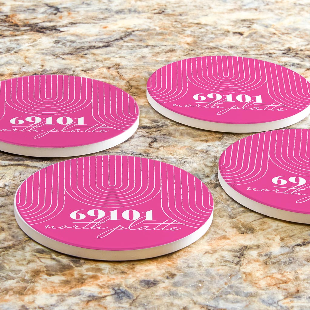 Bright Modern City Zip On Pink Nebraska North Platte | Absorbent Coasters | Set of 4 | Min 2