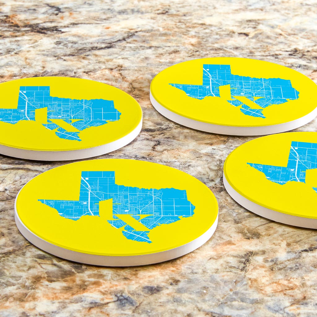 Bright Modern Abbreviated State Yellow Texas Harlingen | Absorbent Coasters | Set of 4 | Min 2