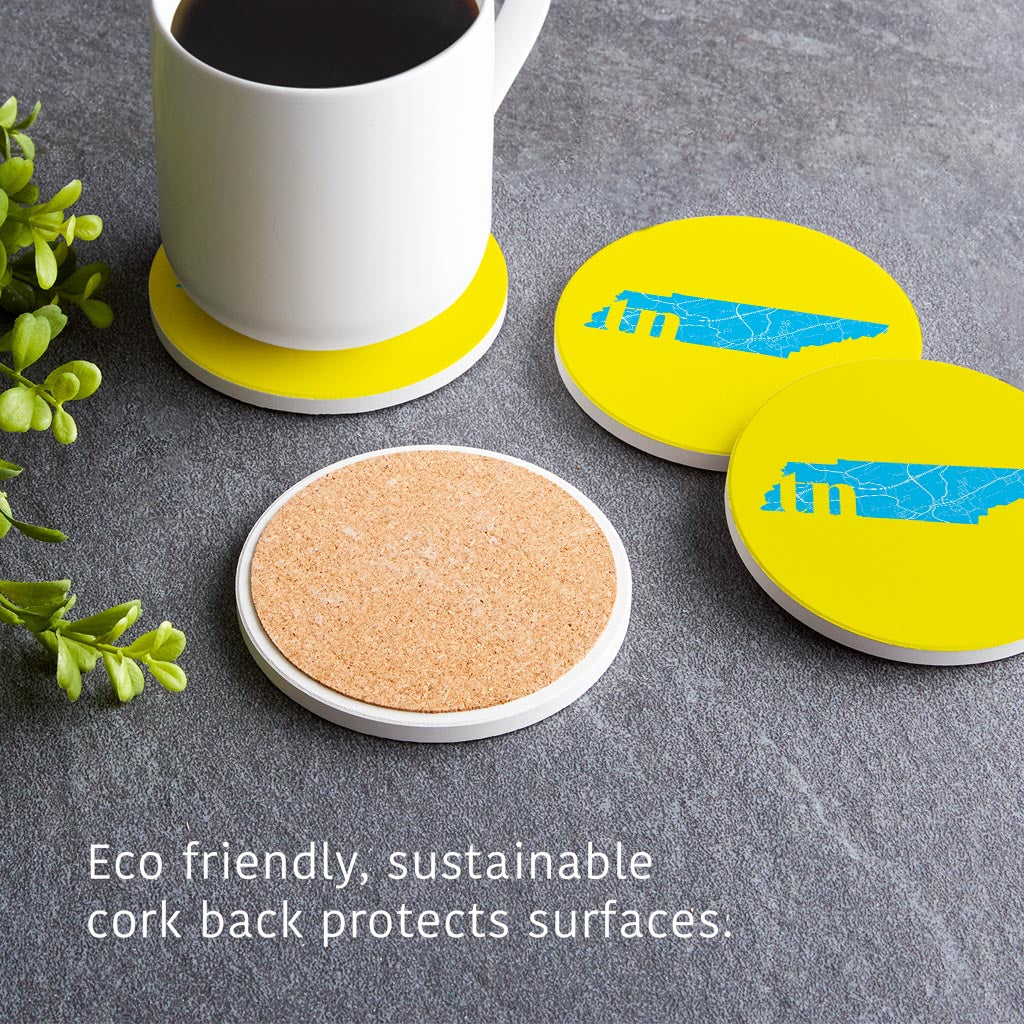 Bright Modern Abbreviated State Yellow Florida Blountville | Absorbent Coasters | Set of 4 | Min 2