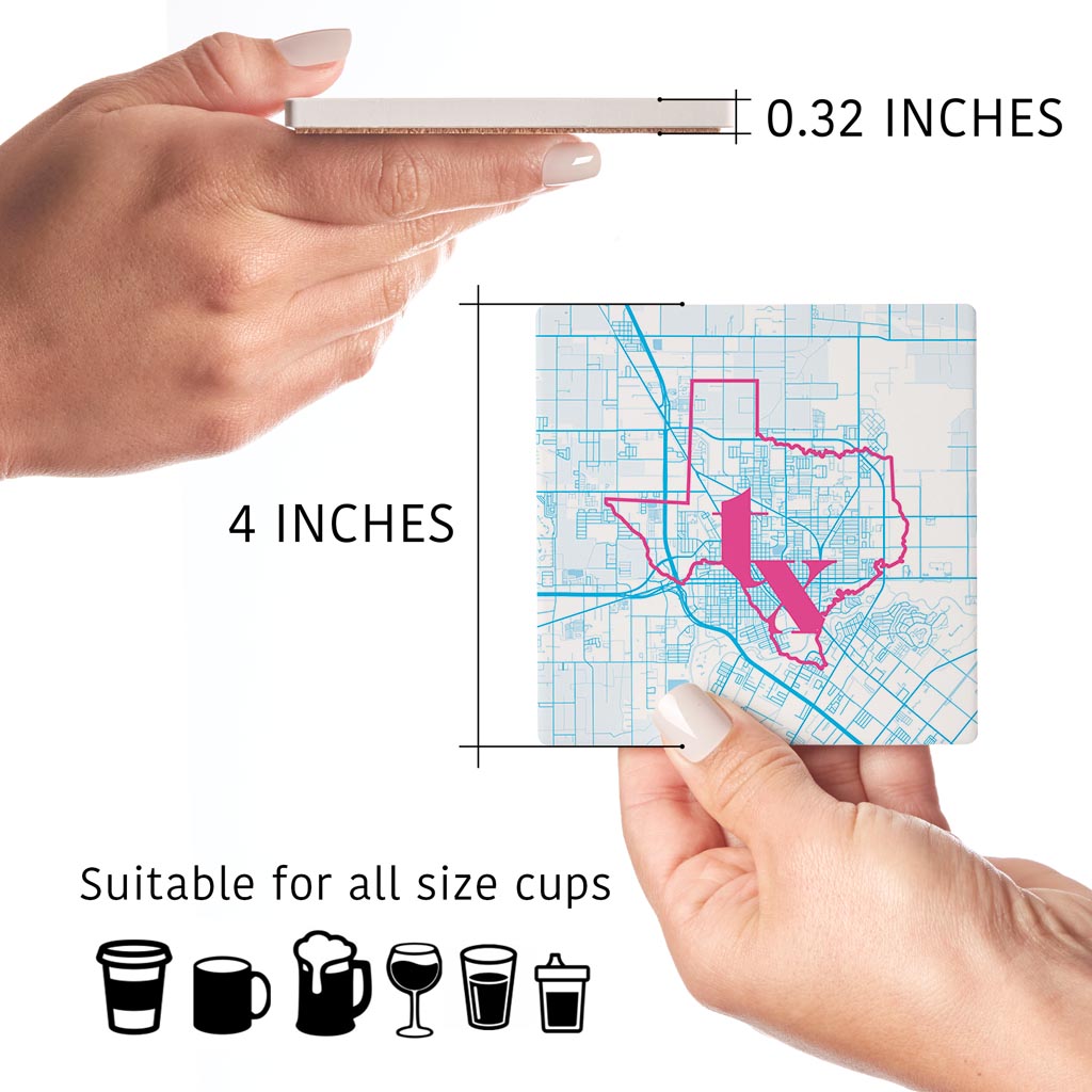 Bright Modern Abbreviated State Map Blue Texas Harlingen | Absorbent Coasters | Set of 4 | Min 2