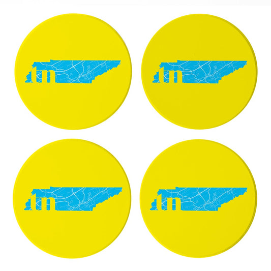 Bright Modern Abbreviated State Yellow Florida Blountville | Absorbent Coasters | Set of 4 | Min 2
