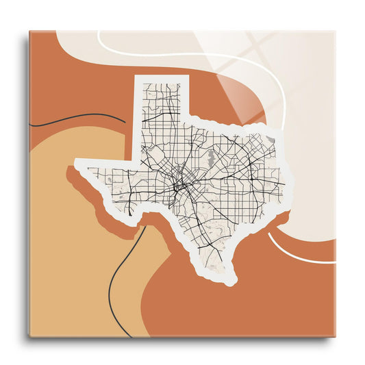 Vintage Groove Fluid Orange Map Texas Dallas | Hi-Def Glass Art | Eaches | Min 1