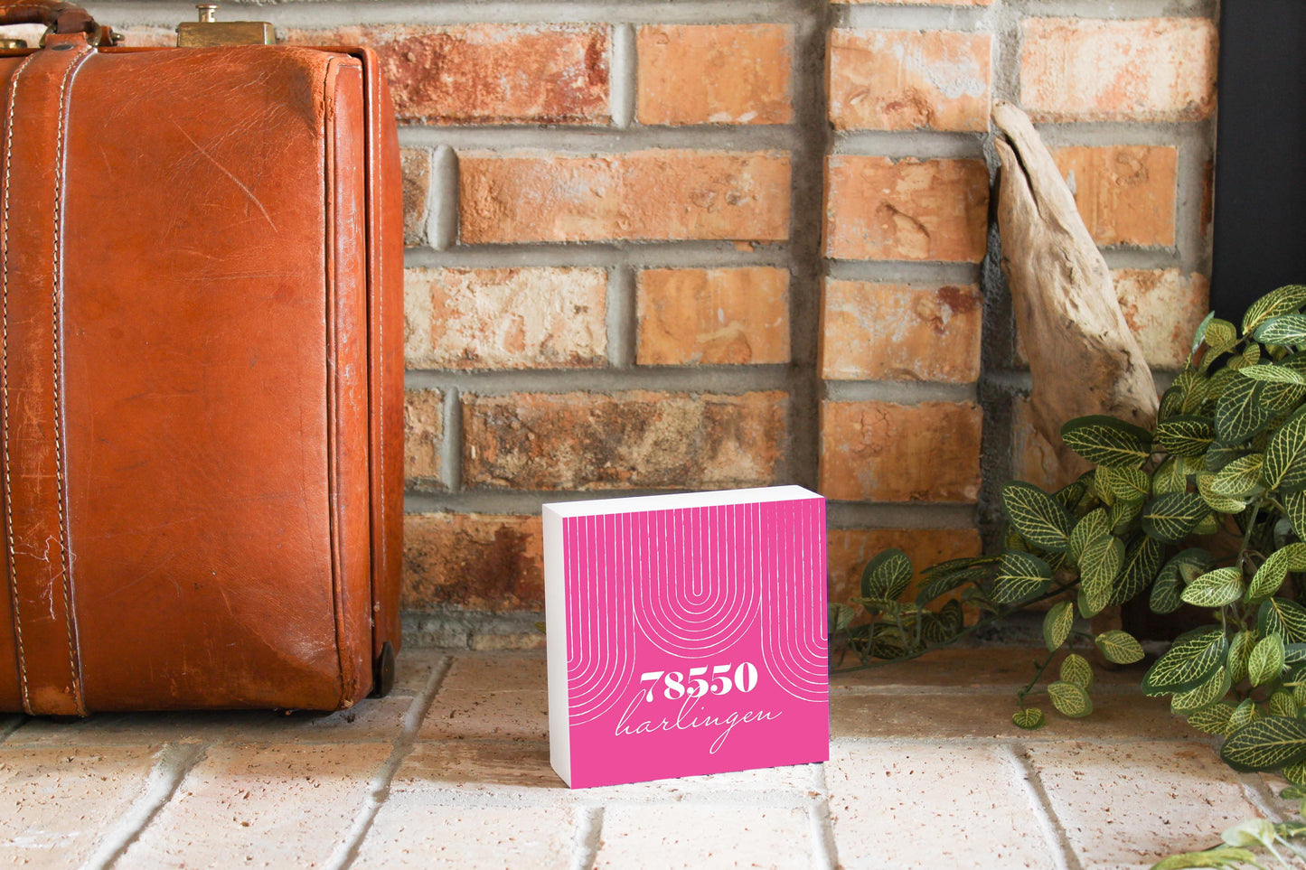 Bright Modern City Zip On Pink Texas Harlingen | Wood Block | Eaches | Min 4