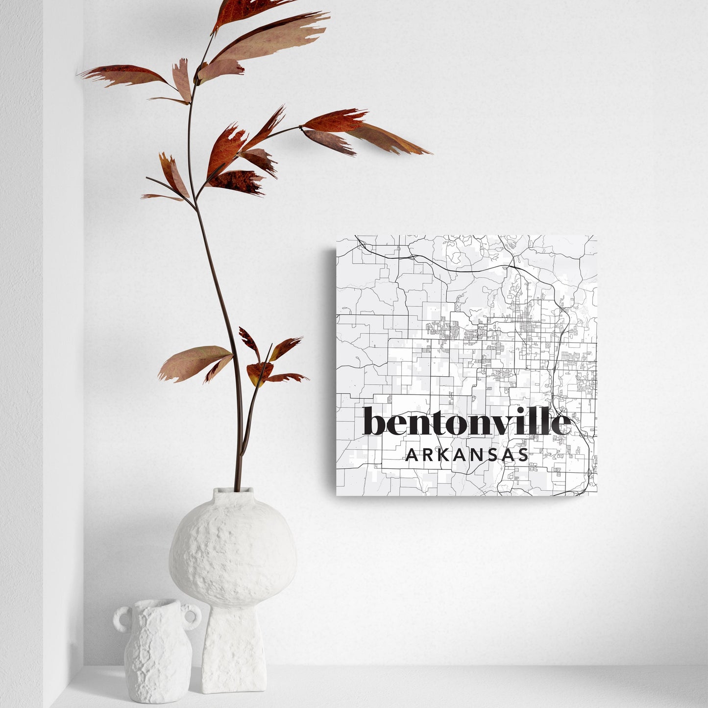 Black and White White Map Bentonville Arkansas