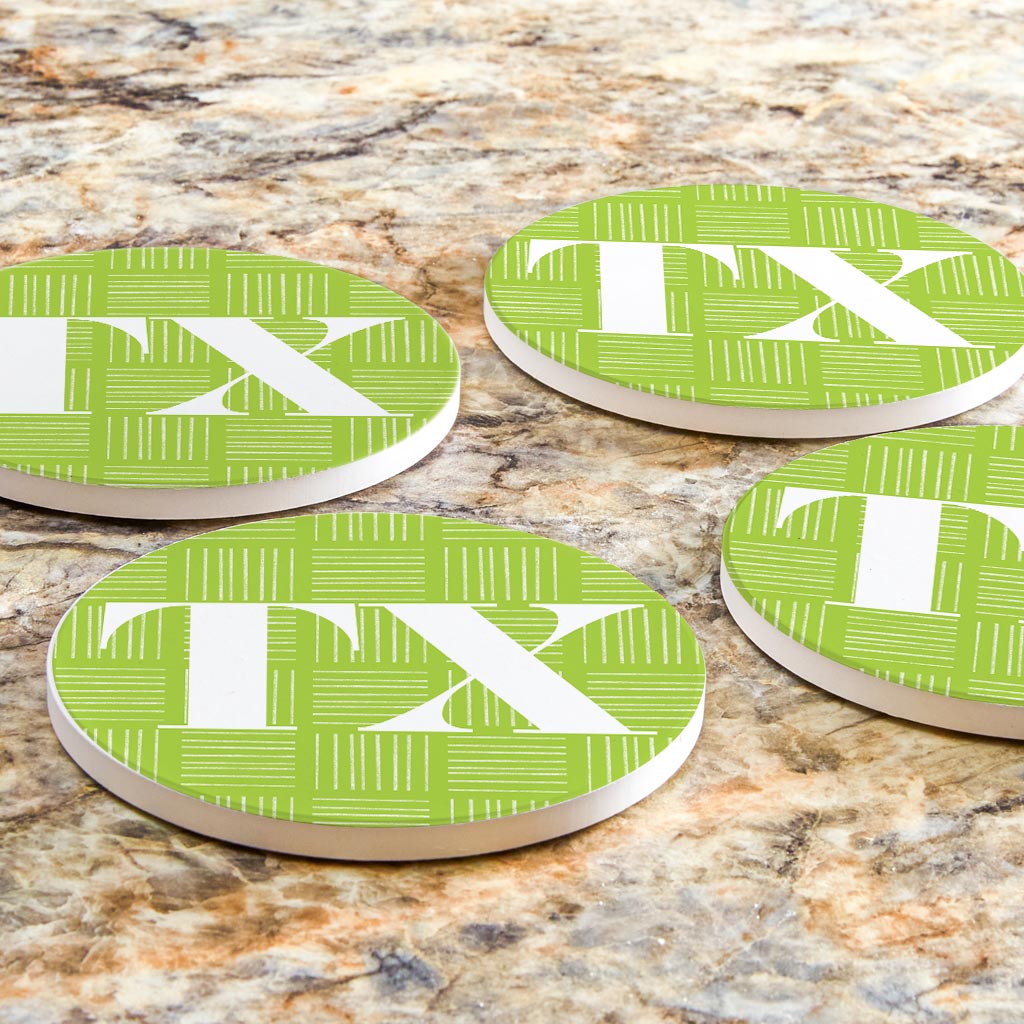 Bright Modern Abbreviated On Green Texas | Absorbent Coasters | Set of 4 | Min 2