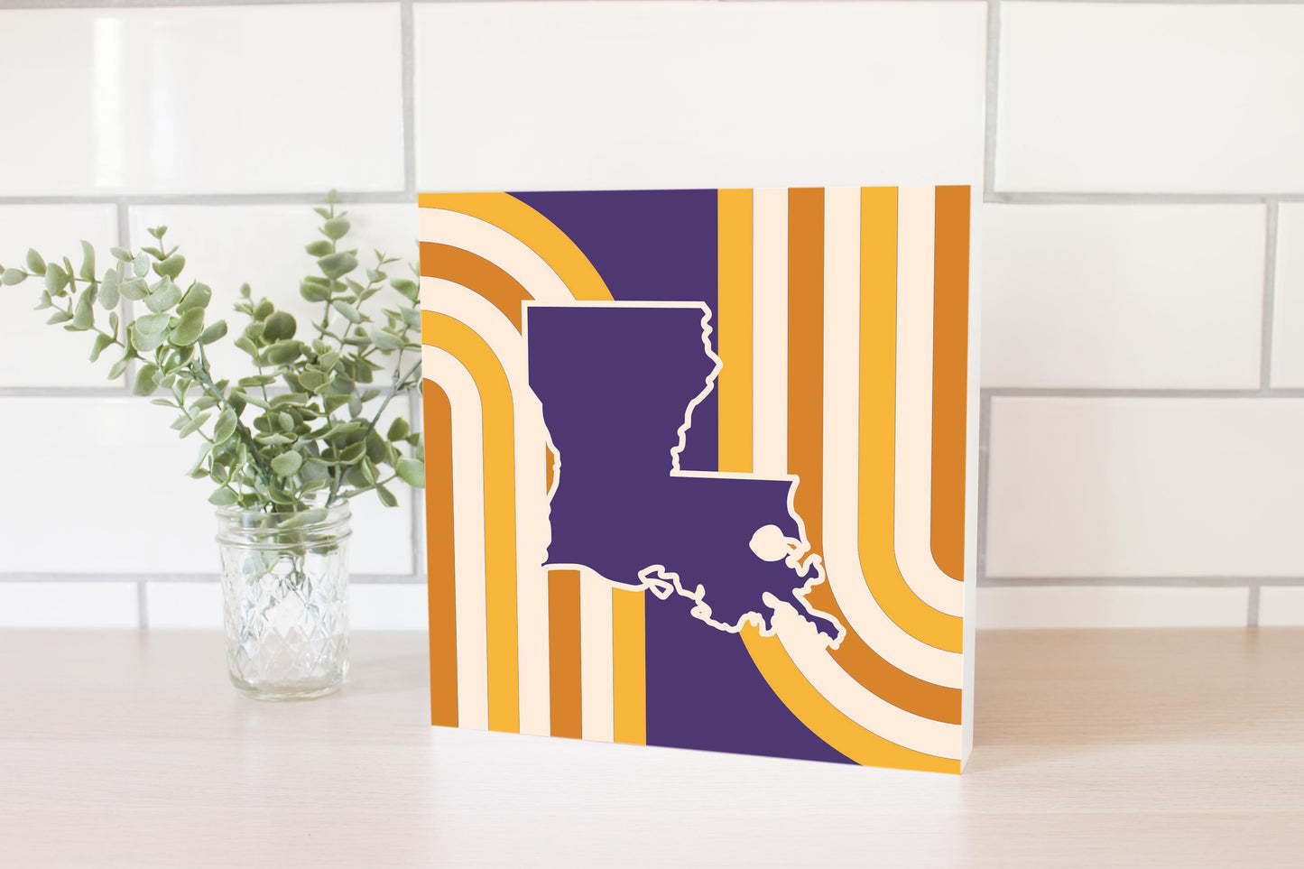 Purple Gold Louisiana Retro State Shape | Wood Block | Eaches | Min 2