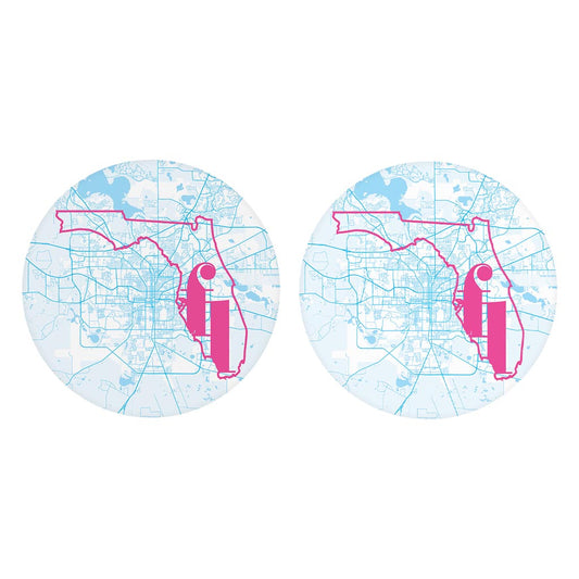 Bright Modern Abbreviated State Map Blue Florida Tallahassee | Absorbent Car Coasters | Set of 2 | Min 4