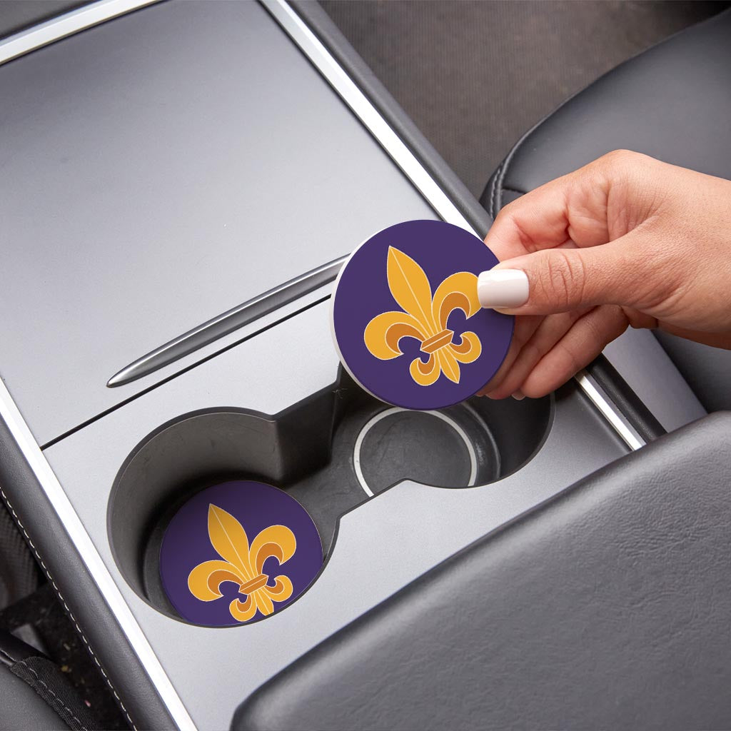 Purple Gold Louisiana Fleur De Lis| Absorbent Car Coasters | Set of 2 | Min 4