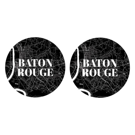 Minimalistic Baton Rouge Black Map | Absorbent Car Coasters | Set of 2 | Min 4