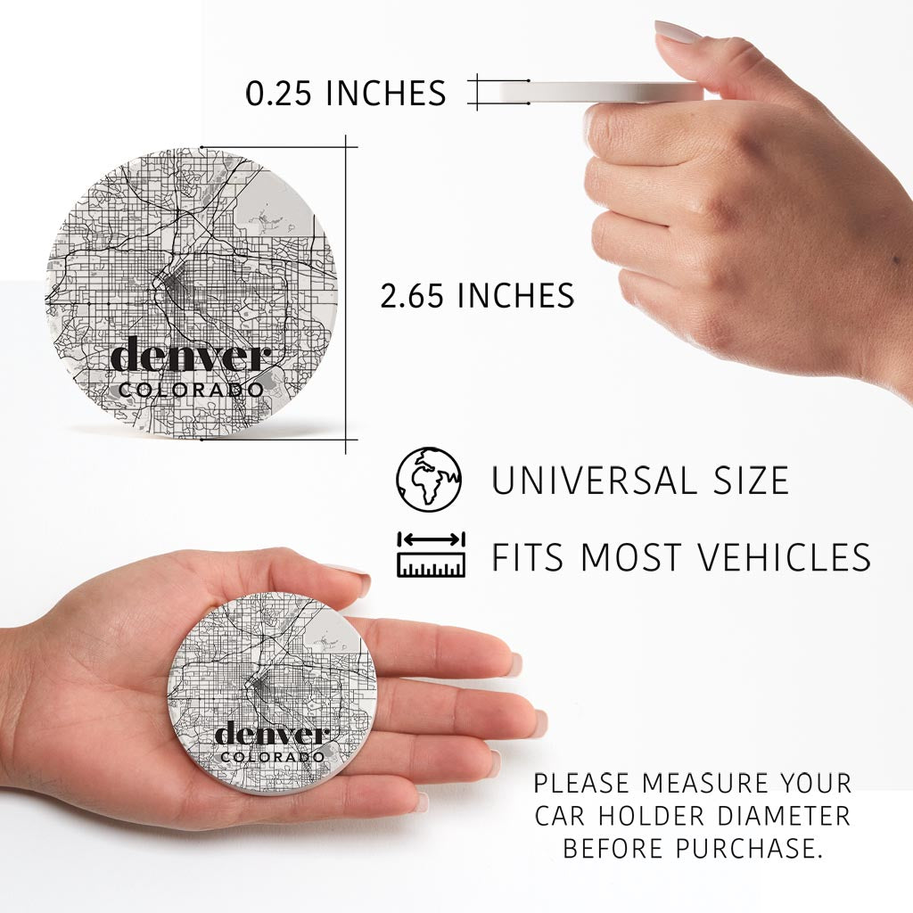 Black And White White Map Colorado Denver | Absorbent Car Coasters | Set of 2 | Min 4