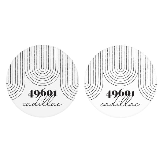 Black And White City Zip On White Michigan Cadillac | Absorbent Car Coasters | Set of 2 | Min 4