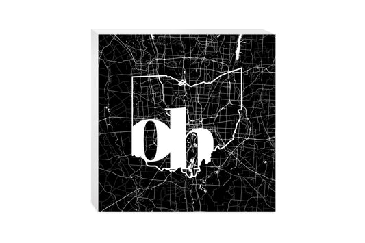 Black And White Abbreviated State Map Black Ohio Columbus | Wood Block | Eaches | Min 2