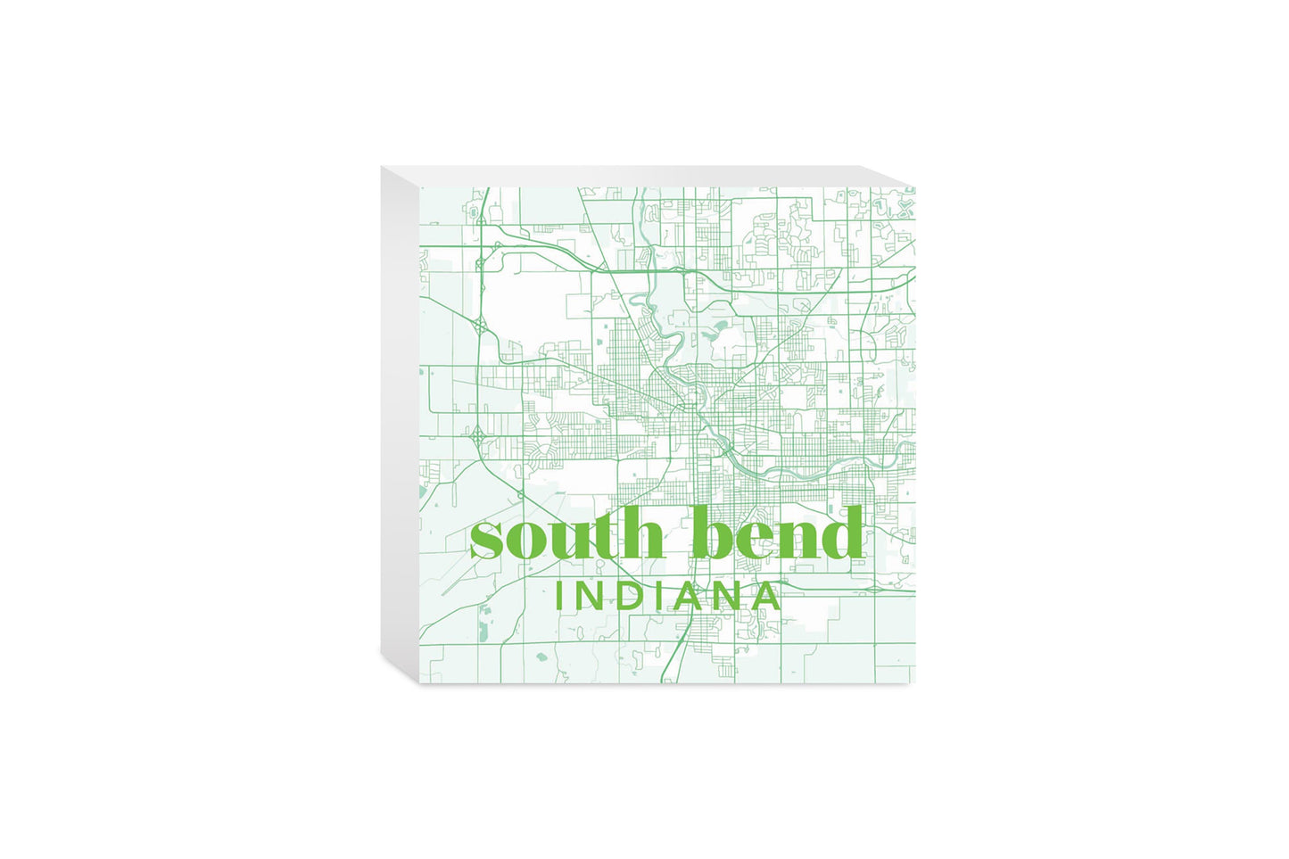 Bright Modern Green Map Indiana South Bend| Wood Block | Eaches | Min 4